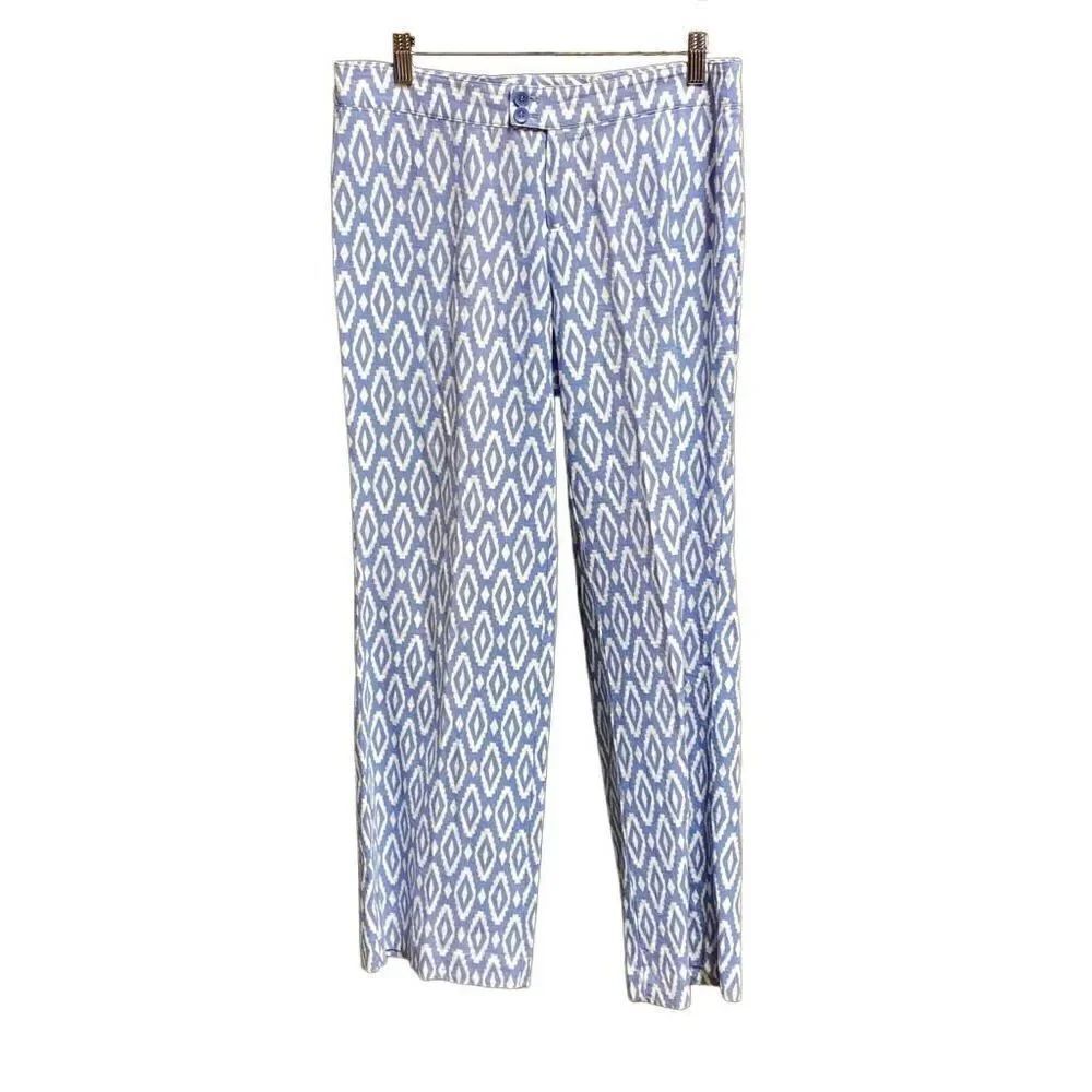 Willi Smith Blue & White  Aztec Linen Blend Pants Size 6